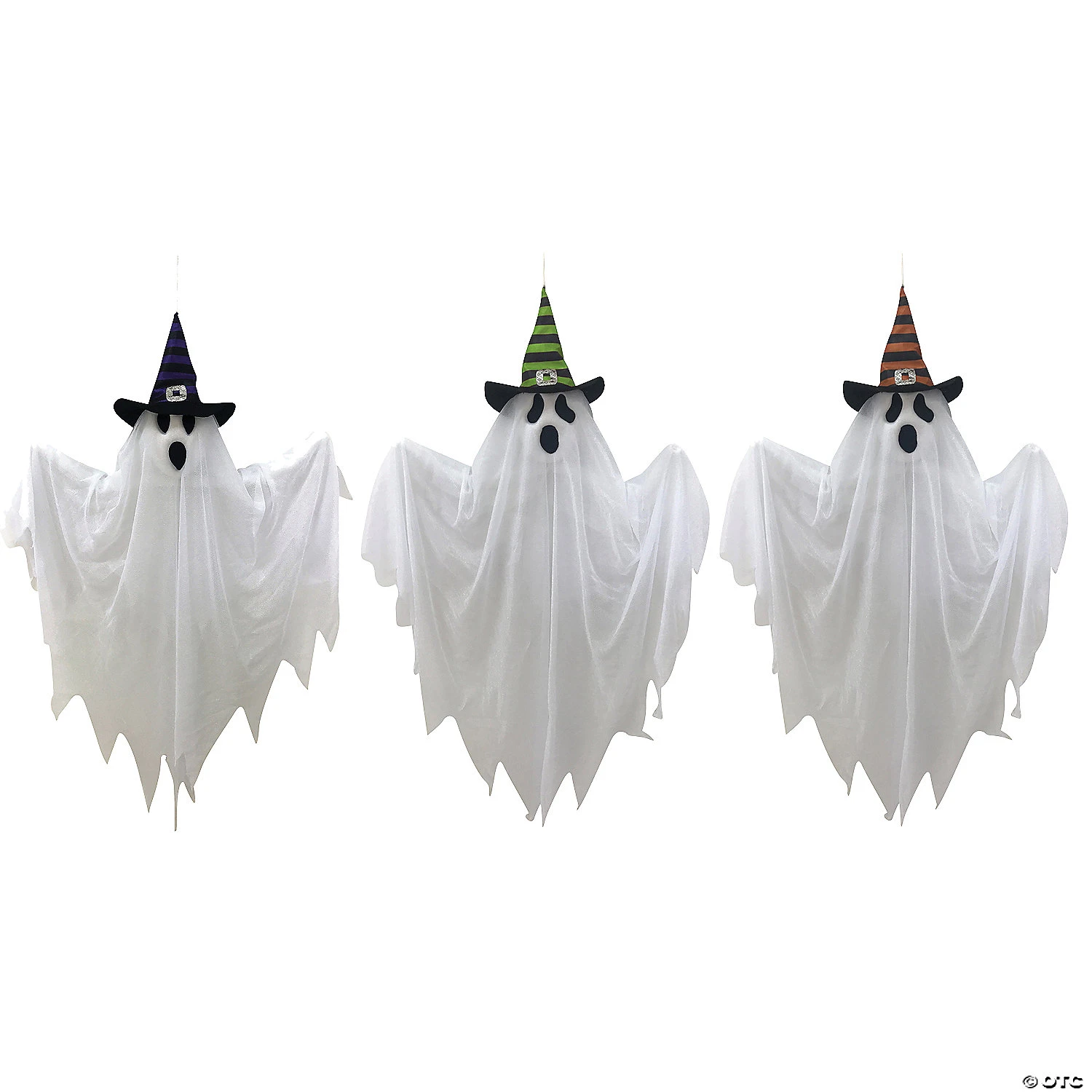 28" Hanging Ghosts With Witch Hat Decoration Set - 3 Pc. 3 28" Hanging Ghosts With Witch Hat Decoration Set - 3 Pc.
