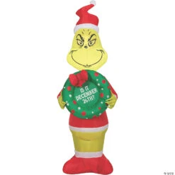48" Blow Up Inflatable Grinch With Wreath Outdoor Yard Decoration