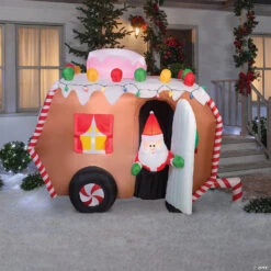 66" Blow Up Inflatable Animated Gingerbread Trailer With Santa Outdoor Yard Decoration -Halloween Decoration Series 66 blow up inflatable animated gingerbread trailer with santa outdoor yard decorationss37289g a01