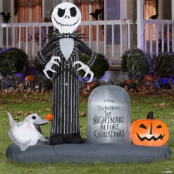 74" Blow-Up Inflatable Nightmare Before Christmas Jack Skellington In Graveyard With Built-In LED Lights Outdoor Yard Decoration -Halloween Decoration Series 74 blow up inflatable nightmare before christmas jack skellington in graveyard with built in led lights outdoor yard decorationss227161g a02