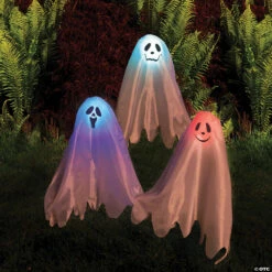 Color-Changing Ghosts On Posts Halloween Yard Decoration - 3 Pc.