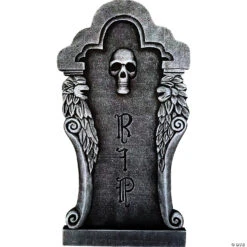 Creepy Silver Skull Tombstone Decoration