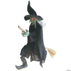 Hanging Witch On A Broom Halloween Decoration