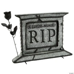 Tombstone Pedestal With Rose Halloween Decoration
